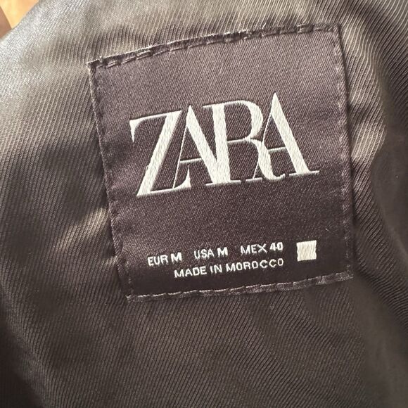 Zara Men Wool Mix Sz M Varsity Letterman Bomber Jacket Dark Navy Classic Style - Picture 9 of 10